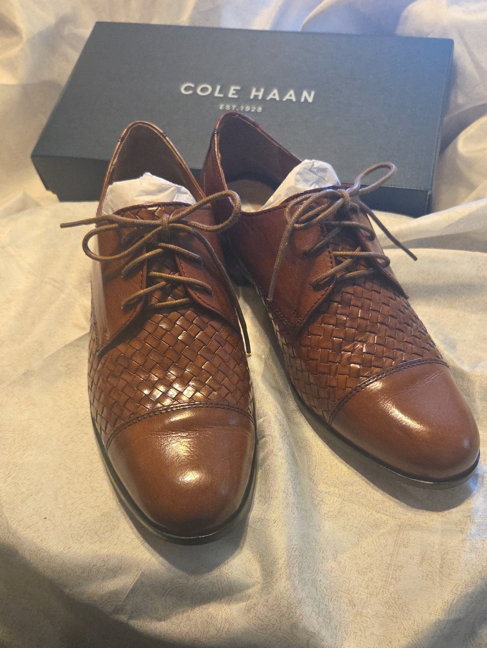 Cole Haan Women's Brown Jagger Weave Leather Oxfords